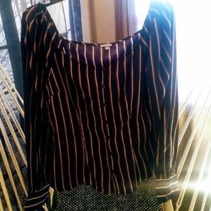 Striped, button up, long sleeve, blouse.